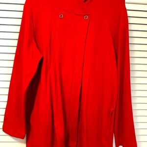 JJill jacket cherry red with hood and 2 pockets. Button closure